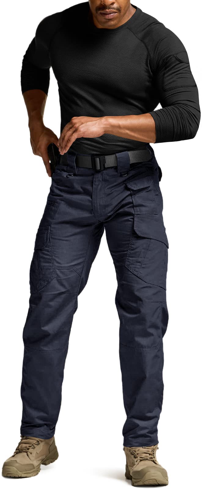 CQR Men's Tactical Pants, Water Resistant Ripstop Cargo Pants, Lightweight EDC Work Hiking Pants, Outdoor Apparel, Duratex Mag Pocket Police Navy, 44W x 32L