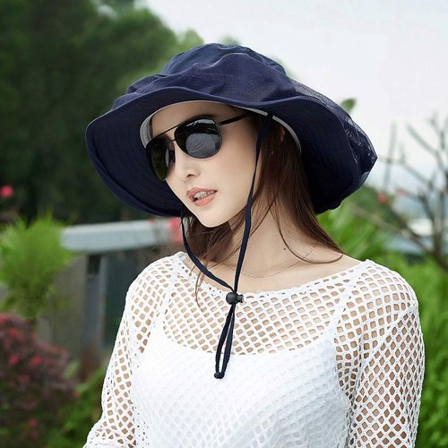 Mosquito Head Net Hat, Safari Hat Sun Hat with Mesh Protection from Insect Navy Blue