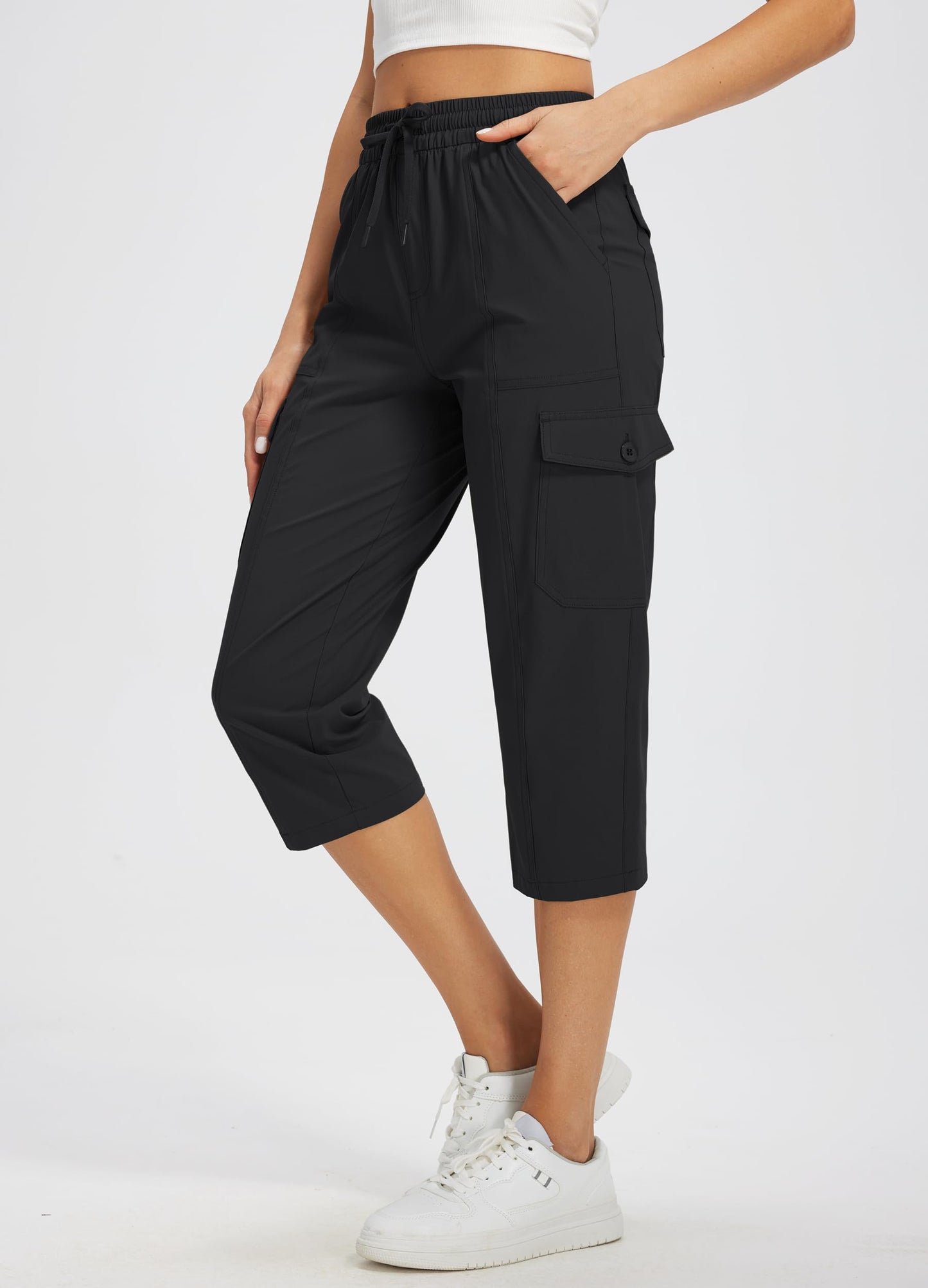 Libin Women's Capri Pants Cargo Capris Hiking Pants, Black L