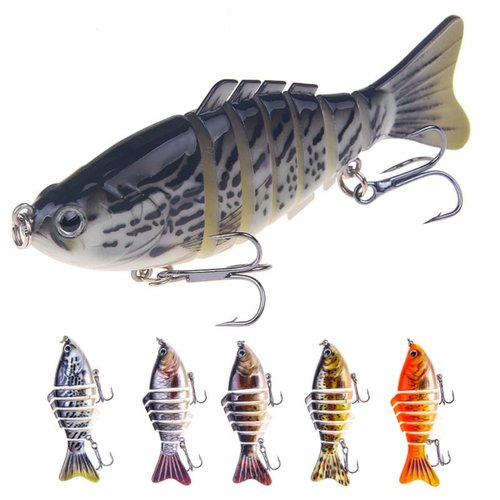 Robotic Fishing Lure Multi-Jointed Swimming Fishing Lure, 3D Lifelike Bass Bait with Treble Hooks, 5 Colors for Fresh & Saltwater
