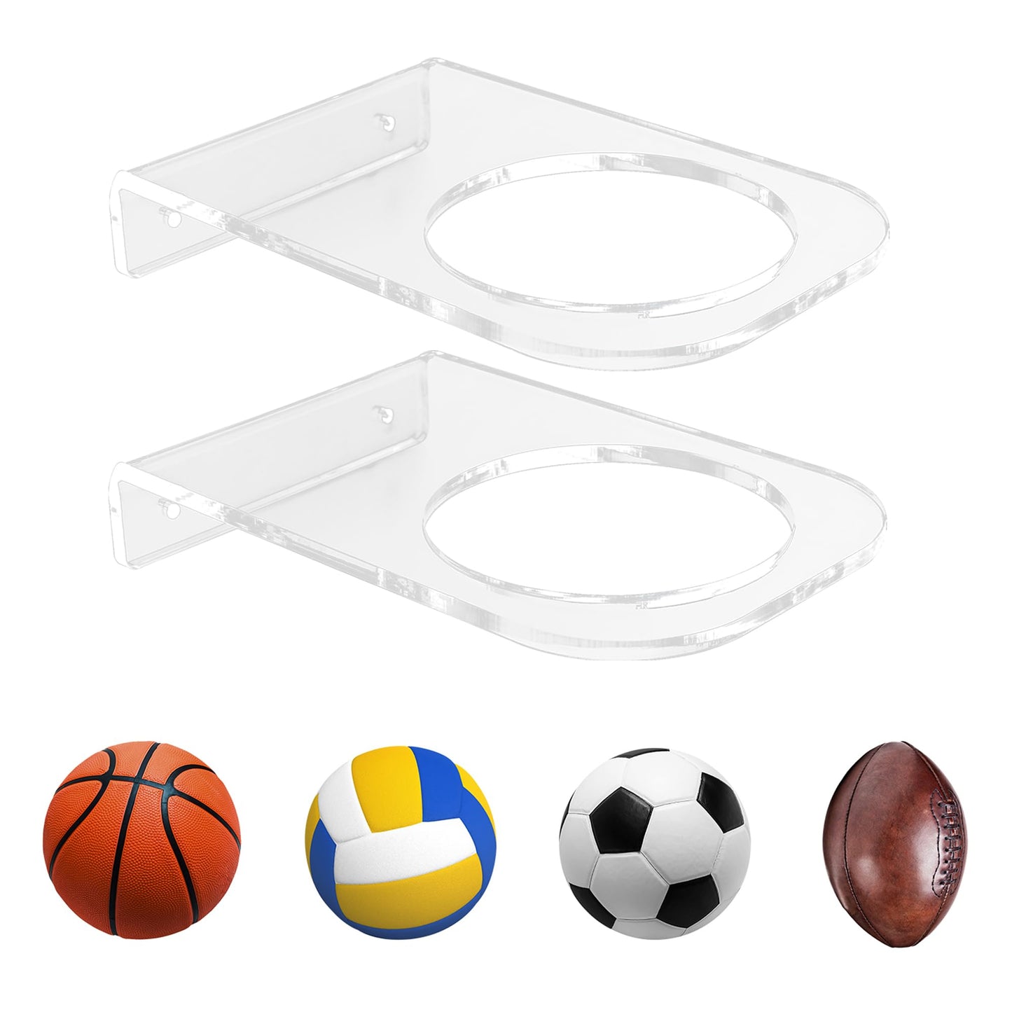 BiJun Basketball Holder Wall Mount, Acrylic Football Display Rack, Clear Ball Storage Hanger Wall Mount, for Football, Basketball, Volleyball, Rugby and Soccer
