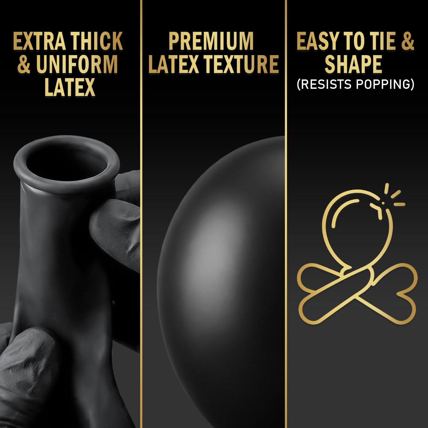 Bezente Pro Duralatex Black Balloons - 100 Pack 12 inch Extra-Thick Black Balloons for Long-Lasting Professional Party Decorations, Large New Year Birthday Graduation Wedding Anniversary