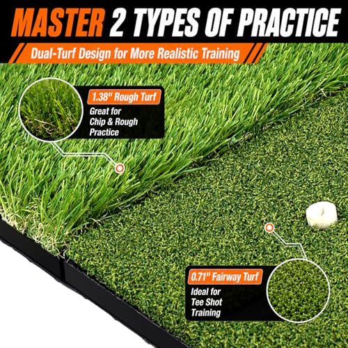 Dual-Turf Golf Hitting Mat with Foam Padding and Rubber Backing - Indoor & Outdoor Practice