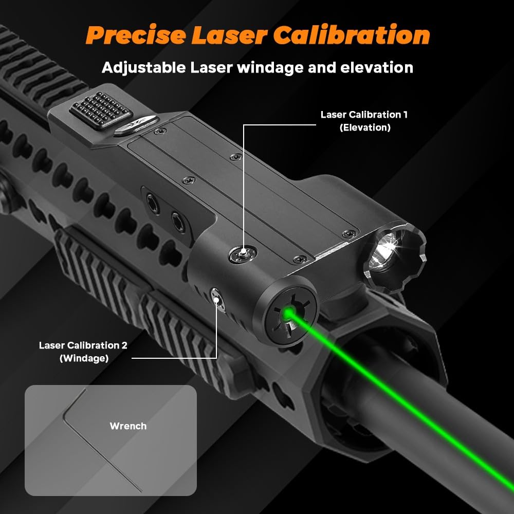 BeanPro Tactical Flashlights Green Laser Light and White LED Combo with Strobe Mode, 1600 Lumen Rechargeable Picatinny Rail Rifle Weapon Light