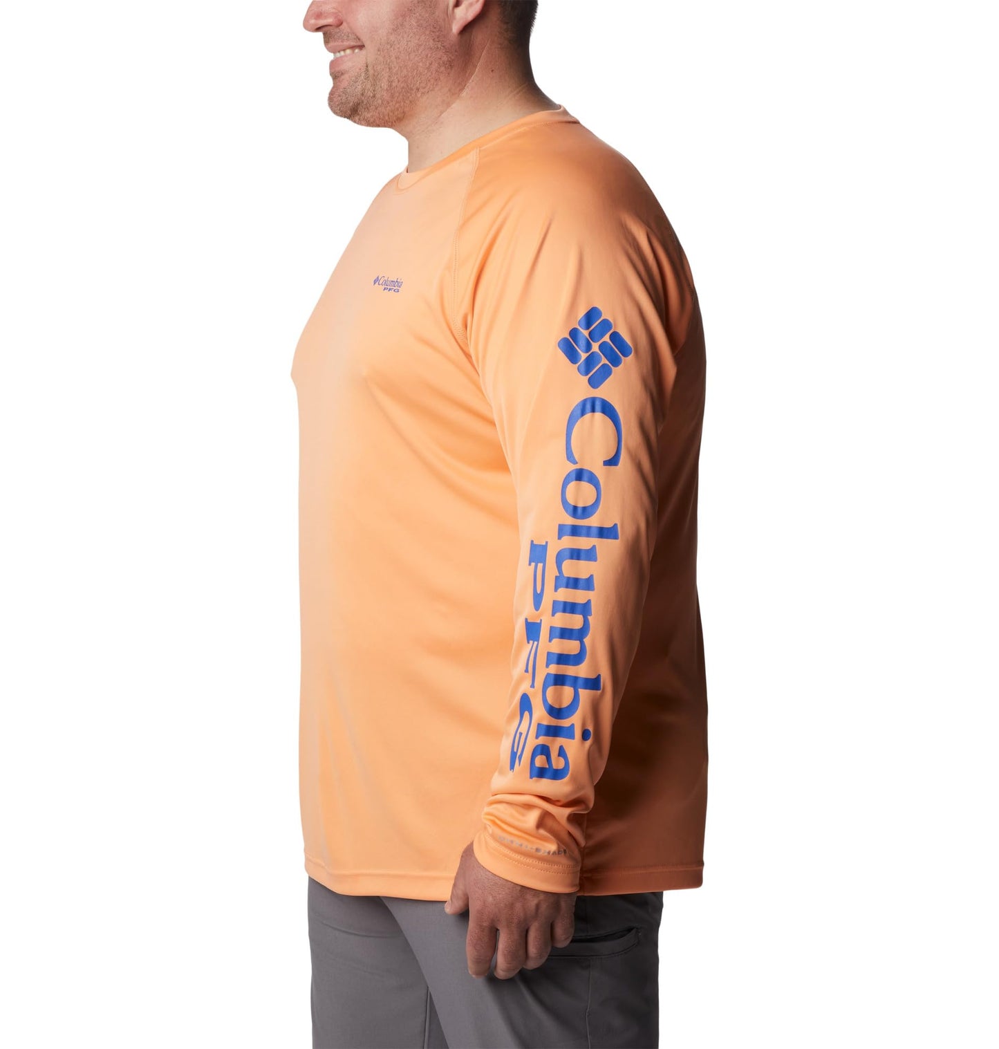 Columbia Men's PFG Terminal Tackle Long Sleeve Fishing Shirt, Bright Nectar/Vivid Blue Logo, 2X