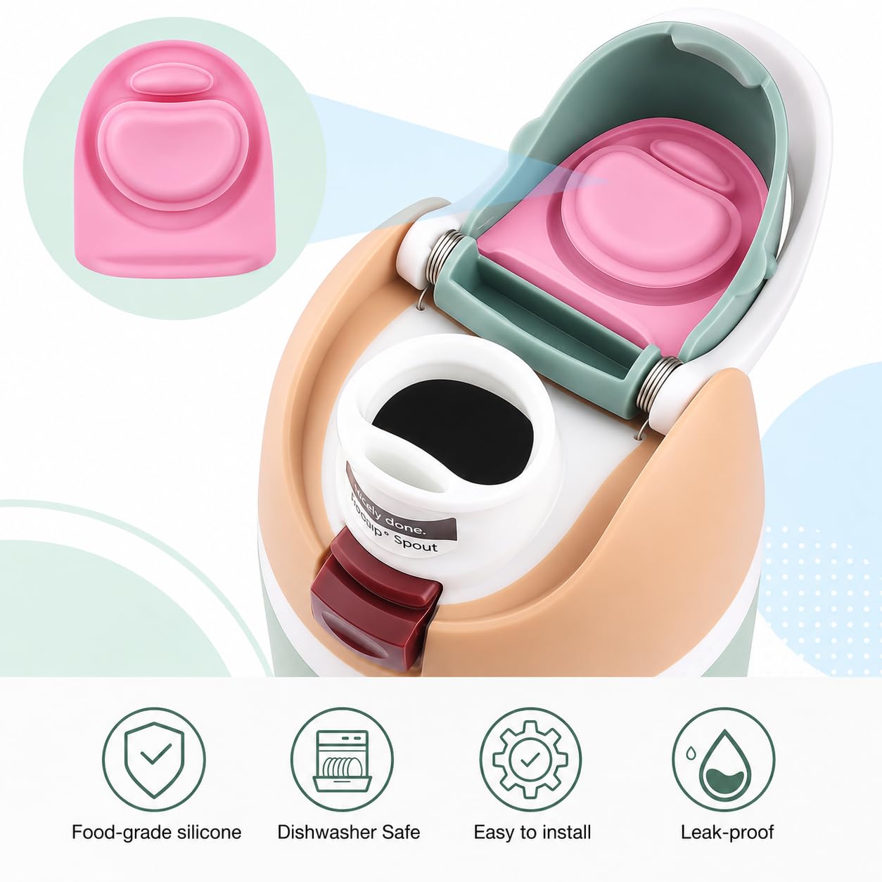 Joshey 6 Pack Rubber Seal Replacement Stopper, Compatible with Owala Freesip 24oz 32oz Water Bottle Spout Cap-Silicone Gasket Replacement Parts (Pink)