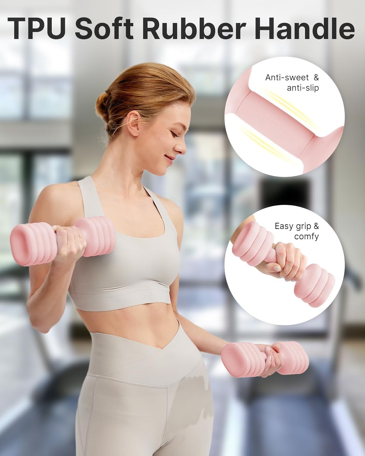 YOTTOY Adjustable Dumbbell Set of 2, 4-in-1 Hand Weights for Women at Home, Compact Free Weights Dumbbells Set with Soft Grip and Base, 2-5 lbs Each for Home Gym (Pink)