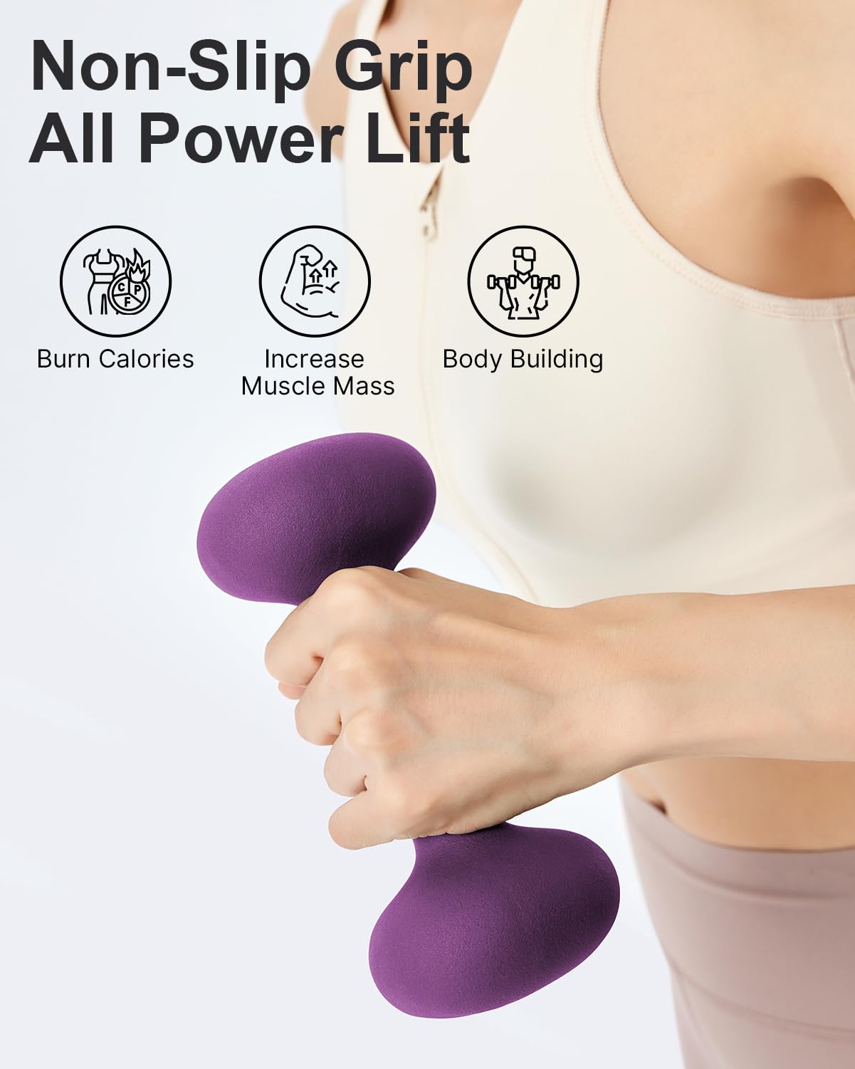 YOTTOY Dumbbell Set of 2,2-15 Pound Hand Weights for Women, Non-Slip Hand Weights for Home Gym, Strength Training, and Full-Body Workouts (Purple, 10LB-Pair)