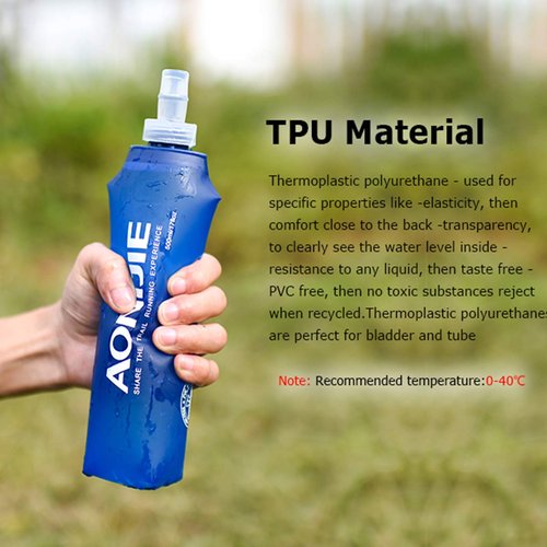AONIJIE 2 Pack Soft Water Bottle, TPU Collapsible Flask Foldable Bottles for Hydration Pack, BPA-Free, for Running Hiking Cycling Climbing (2 Pcs - 500ml)