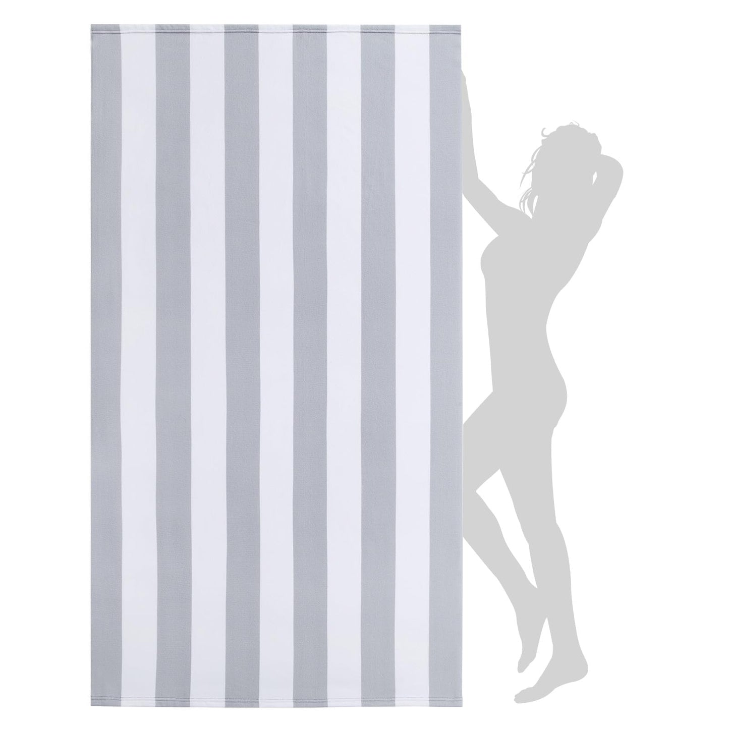 WILFA Extra Large Beach Towel - Oversized Mircofiber Beach Towel 40'' x 70'', XL Striped Lightweight Pool Towel, Big Cabana Swim Travel Towel for Adults Mens Women,Grey