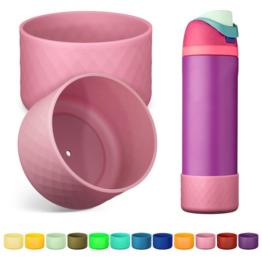 Alwenid 2PCS Silicone Water Bottle Boot for Owala 24 Oz, Anti-Slip Protective Sleeve Bottom Bumper Protector for FreeSip, Twist, and Flip Stainless Steel Water Bottles (Rose)