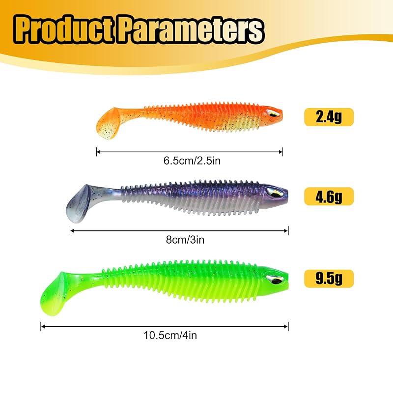 CWSDXM 3D Eyes Paddle Tail Swimbaits, 3in Soft Plastic Lures - Black, 20 PCS