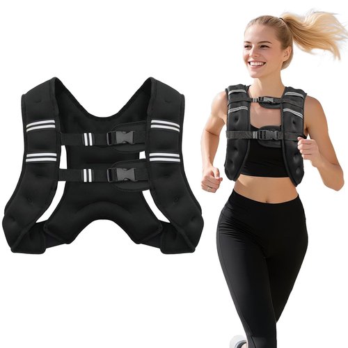 Weighted Vest 8/12/16/20 lb Weight Vest for Woman Men,Sport Weighted Vest with Reflective Stripe Adjustable Buckle Straps with Back Mesh Pocket for Workout Strength Training Walking Running (Black, 12 lbs)