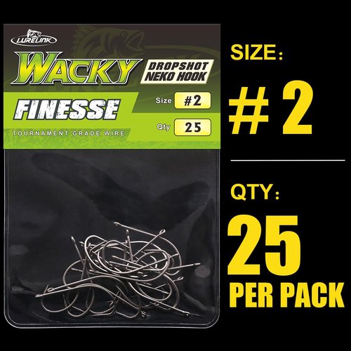 Drop Shot Hooks Wacky Rig Neko Bass Fishing Finesse Worm Size 2/0~#4 25Pack Bulk (Size 2 Pack of 25)