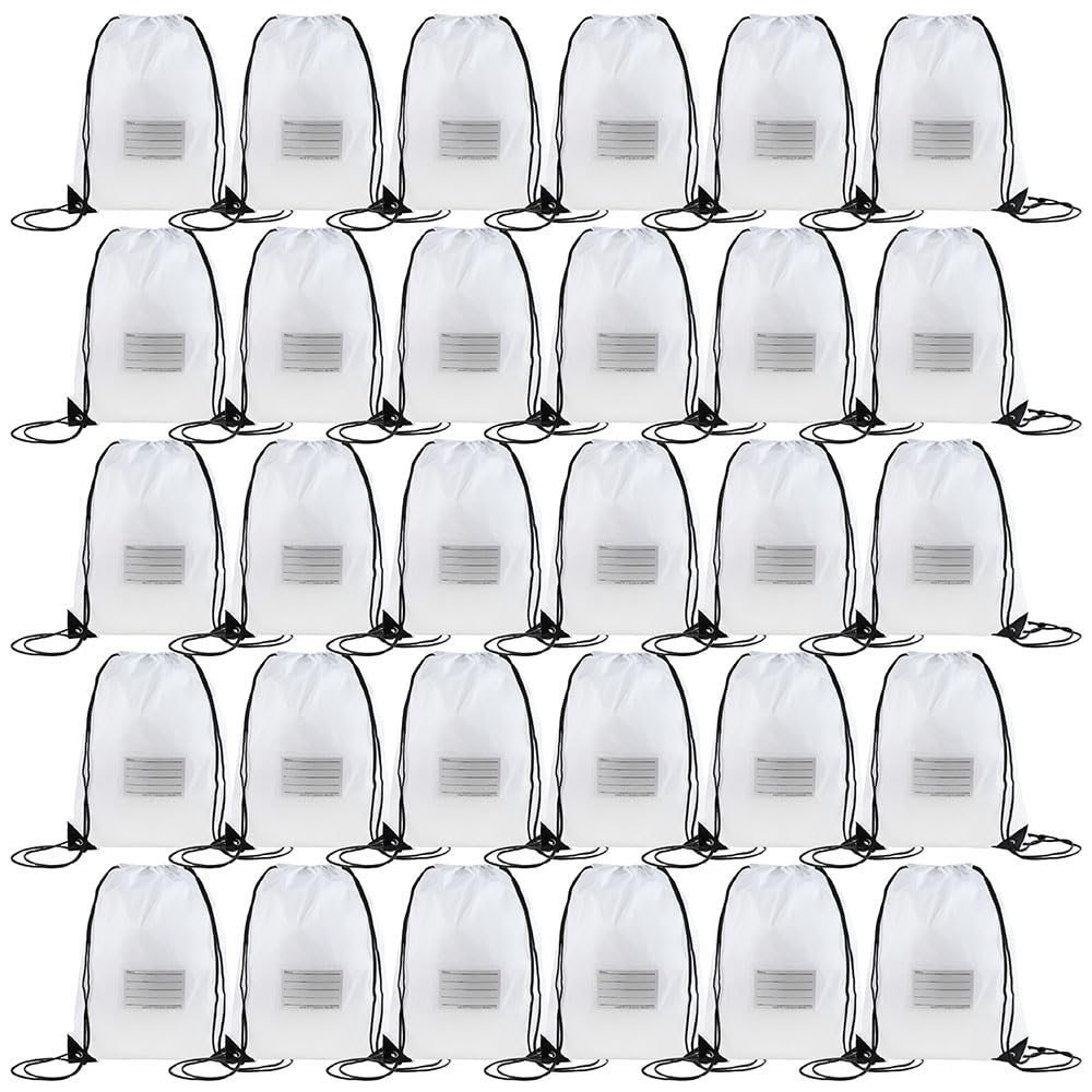 CODOBON 30 Pack Drawstring Bags,Bulk Draw String Backpack, Gym Sports Cinch Bag Sackpack for Women Men, White