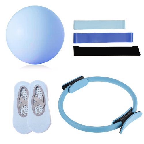 Pilates Essential Kit, Pilates Home Workout Kit with Socks, Home Pilates-Kit for Women for Full-Body Exercises Gym Fitness Equipments (Blue Set)