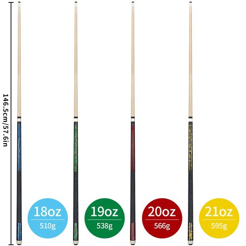 Kmise Pool Cue Stick Set of 4 - Canadian Maple Professional Pool Cues, New Upgraded Irish Linen Wire Grip, 18-21oz, 4 Colors Optional (Blue, Green, Red, Yellow, 18 19 20 21 oz)