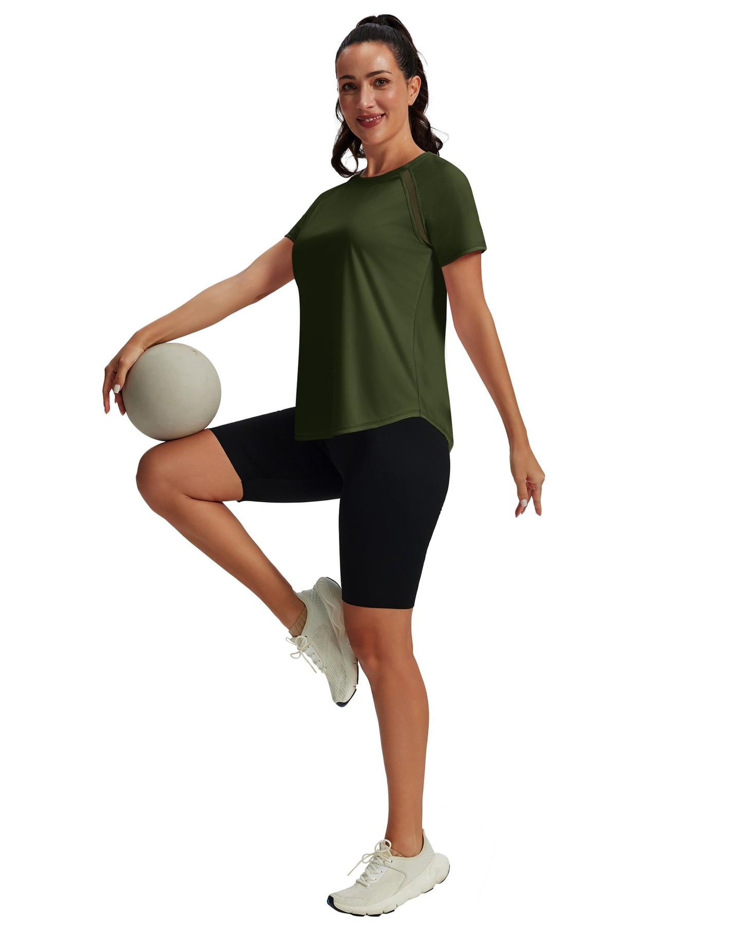 NIASHOT Rash Guard for Women Short Sleeve Uv Protection Shirts Running Moisture Wicking Summer Tops Fitness Yoga Gym Clothes Army Green XL