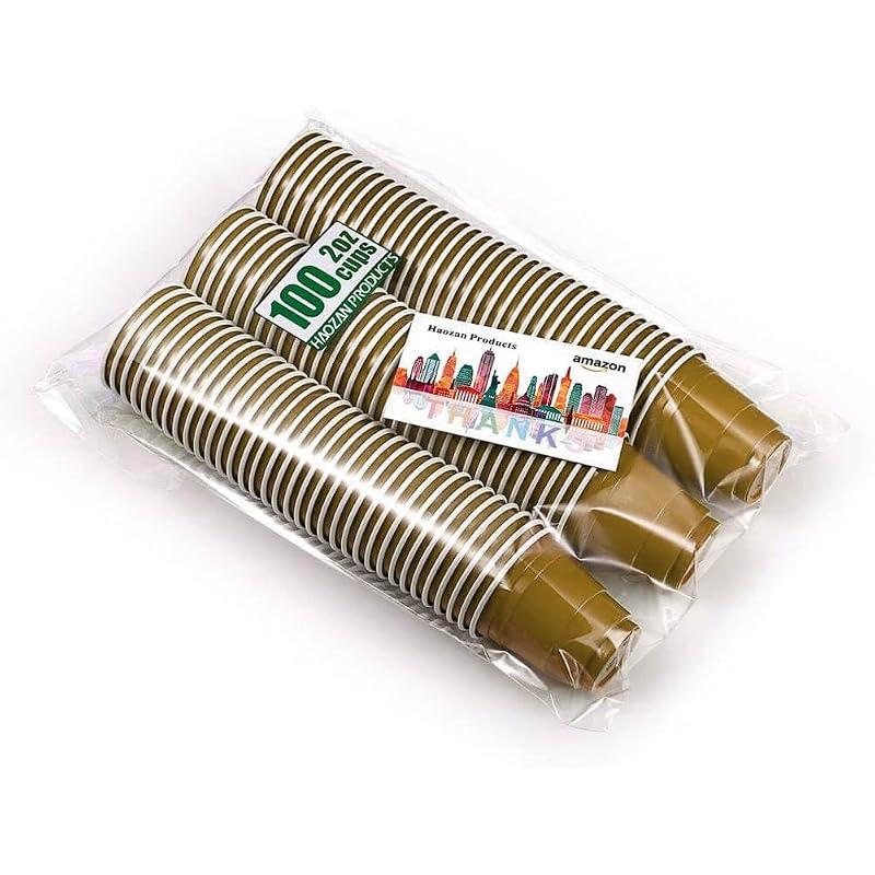 2 oz Mini Gold Shot Cups (100 Ct) - Disposable Party Tastings Cups, Gold