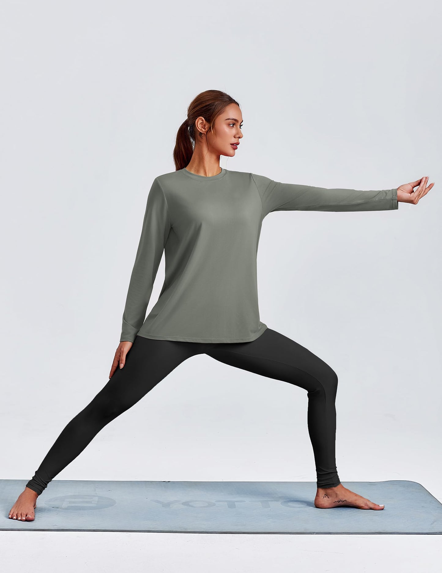 PINSPARK Workout Tops for Women Long Sleeve UPF 50+ Grey Sage M
