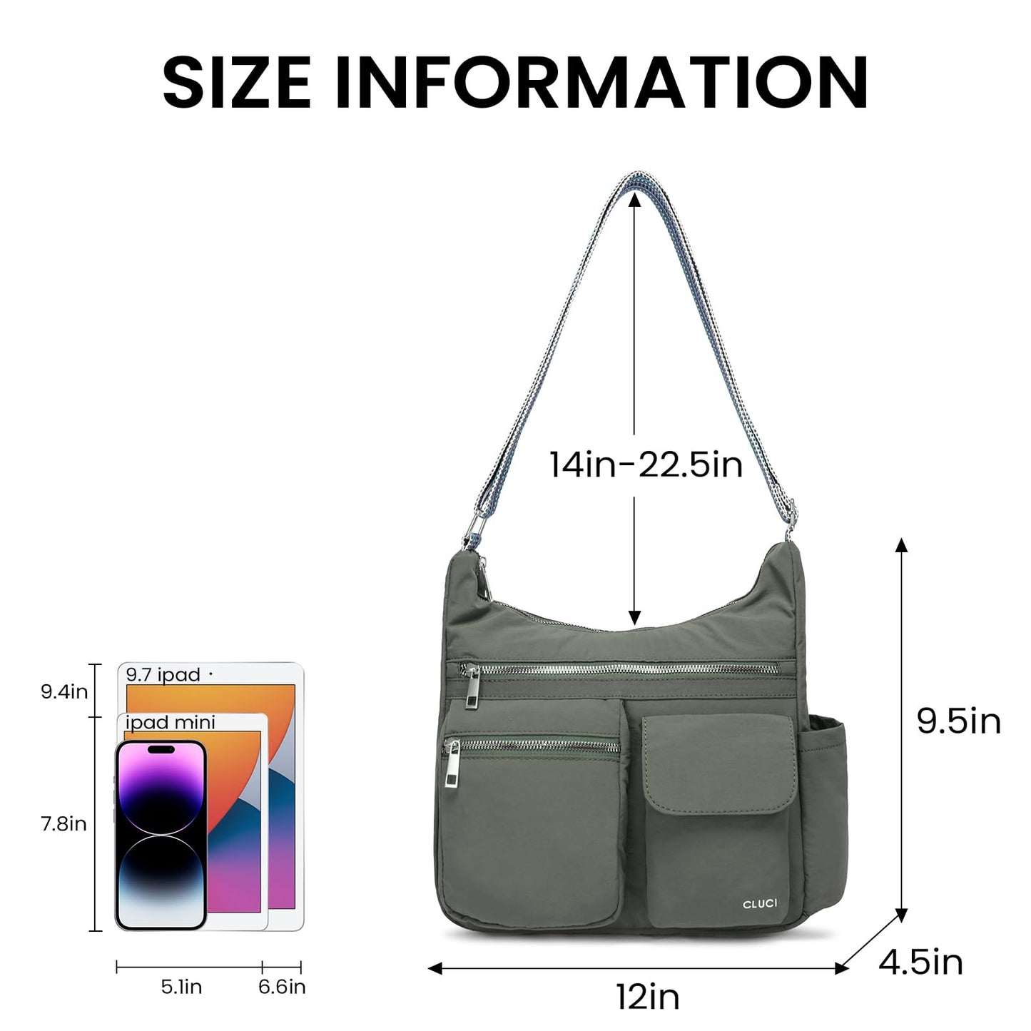 CLUCI Purses for Women, Anti Theft Crossbody Bags for Woman Travel, Water-Resistant Nylon Shoulder Handbags-Multiple Pockets