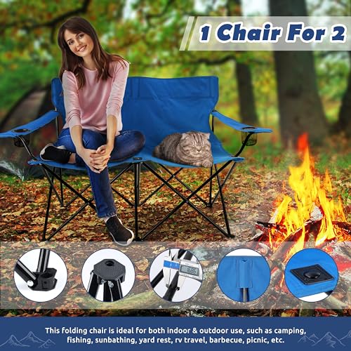 Double Seat Folding Camping Chair - Portable Outdoor Lounge for 2 with Storage Bag
