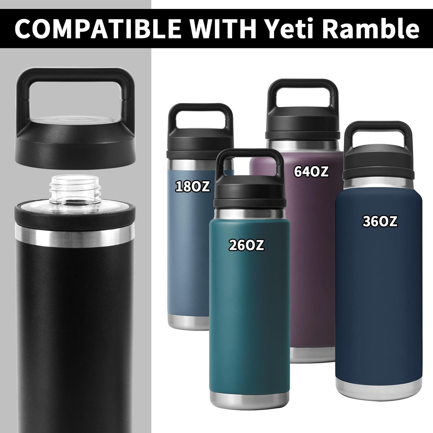 UXIETIN Screw Top Lid Replacement Compatible with Rambler Yeti, Screw Top Chug Cap Compatible with All Yeti Rambler 18/26/36/46/64 OZ,1PC