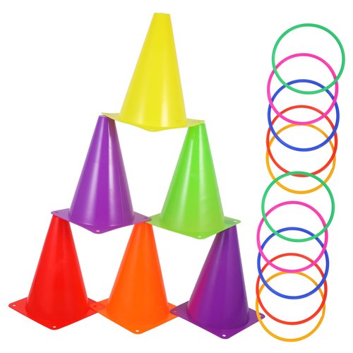 EXHUMKY 1 Set Cones and Tossing Rings for Soccer Training Tool Football Obstacle Course Game Cones Rings Develops Hand Eye Coordination and Reflexes Random Color