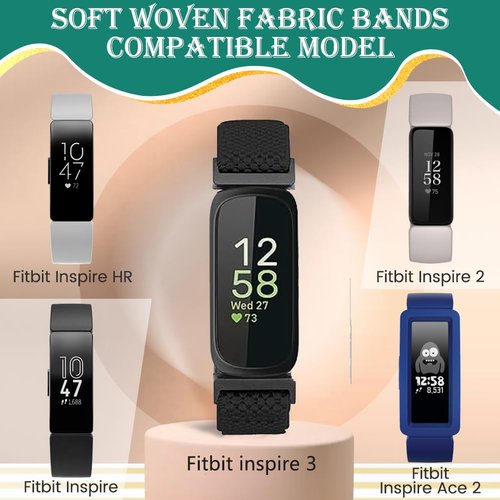 Huamanlou Adjustable Elastic Nylon Sport Bands Compatible with Fitbit Inspire 3/Inspire 2/Inspire/Inspire HR/Ace 2/Ace 3, Soft Loop Stretchy Straps Replacement Wristbands for Women Men