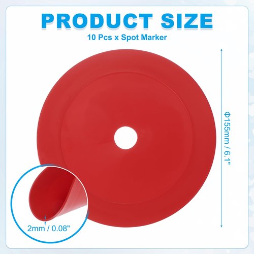 PATIKIL 6 Inch Flat Cones,10 Pcs Spot Markers Small Flat Soccer Training Cones for Football Basketball Agility Practice Sports Training Equipment, Red