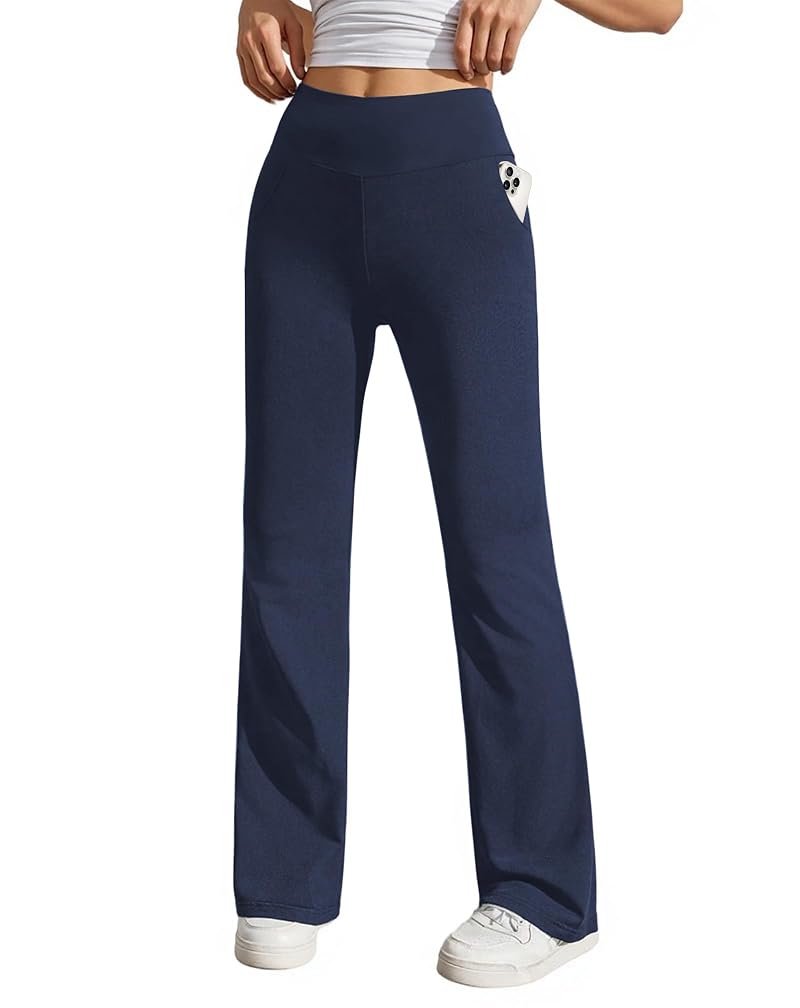 Navy Blue Women's Stretchy Yoga Dress Pants with Pockets - High Rise, 4-Way Stretch