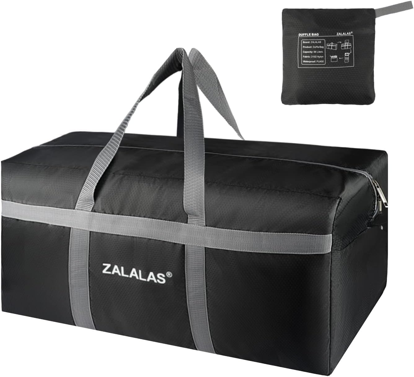 ZALALAS Foldable Duffle Bag, 96L Extra Large Travel Duffel bag Lightweight Weekender Bag for Men Women Water-proof & Tear Resistant,Black