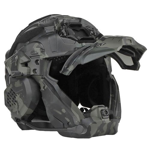 ROUASD Tactical Helmet for Mens, Black CS Helmet Protective Gear Built-in HD Headset & Anti-Fog Fan & Goggles, Adjustable 52-62cm for Airsoft & Hunting Outdoor Games