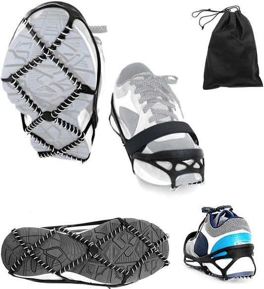 Ice Cleats, Highly Elastic Traction Cleats Grippers with Magic Tape Straps and Storage Bag, Anti Slip Walk Traction Cleats for Hiking Walking on Snow and Ice