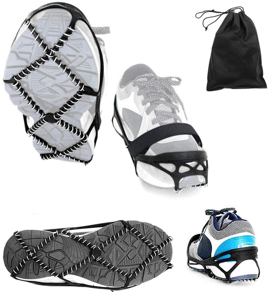 Ice Cleats,Highly elastic Traction Cleats Grippers with tape Strap and Storage Bag Anti Slip Walk Traction Cleats for Hiking Walking on Snow and Ice(L: Women10-15/Men9-13/foot length 255-297 mm)