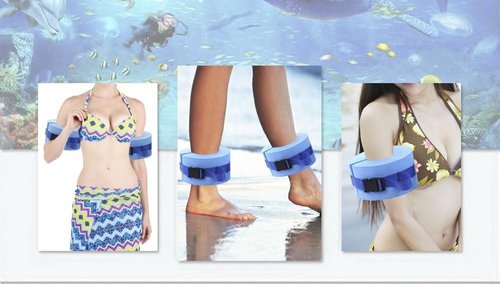 Set of 2 Foam Swim Aquatic Cuffs for Water Aerobics, Adjustable Ankle & Arm Float Rings with Quick-Release Buckle – Swimming Fitness Training Equipment, Blue