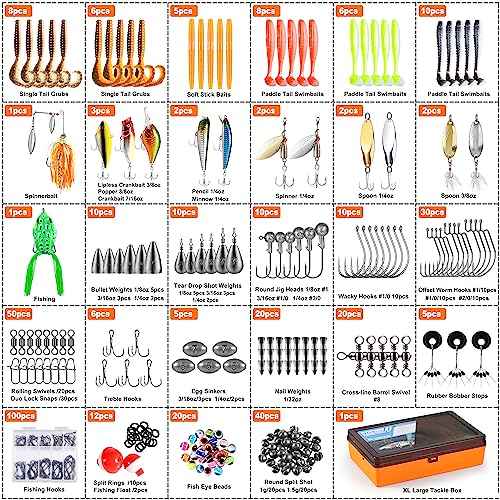 PLUSINNO 353/404 PCS Fishing Lures, Upgrade Fishing Tackle Box with Tackle Included, Crankbaits, Hooks, Weights, Other Accessories, Fishing Lure Bait Gear Equipment Kit Gift for Men Freshwater Bass