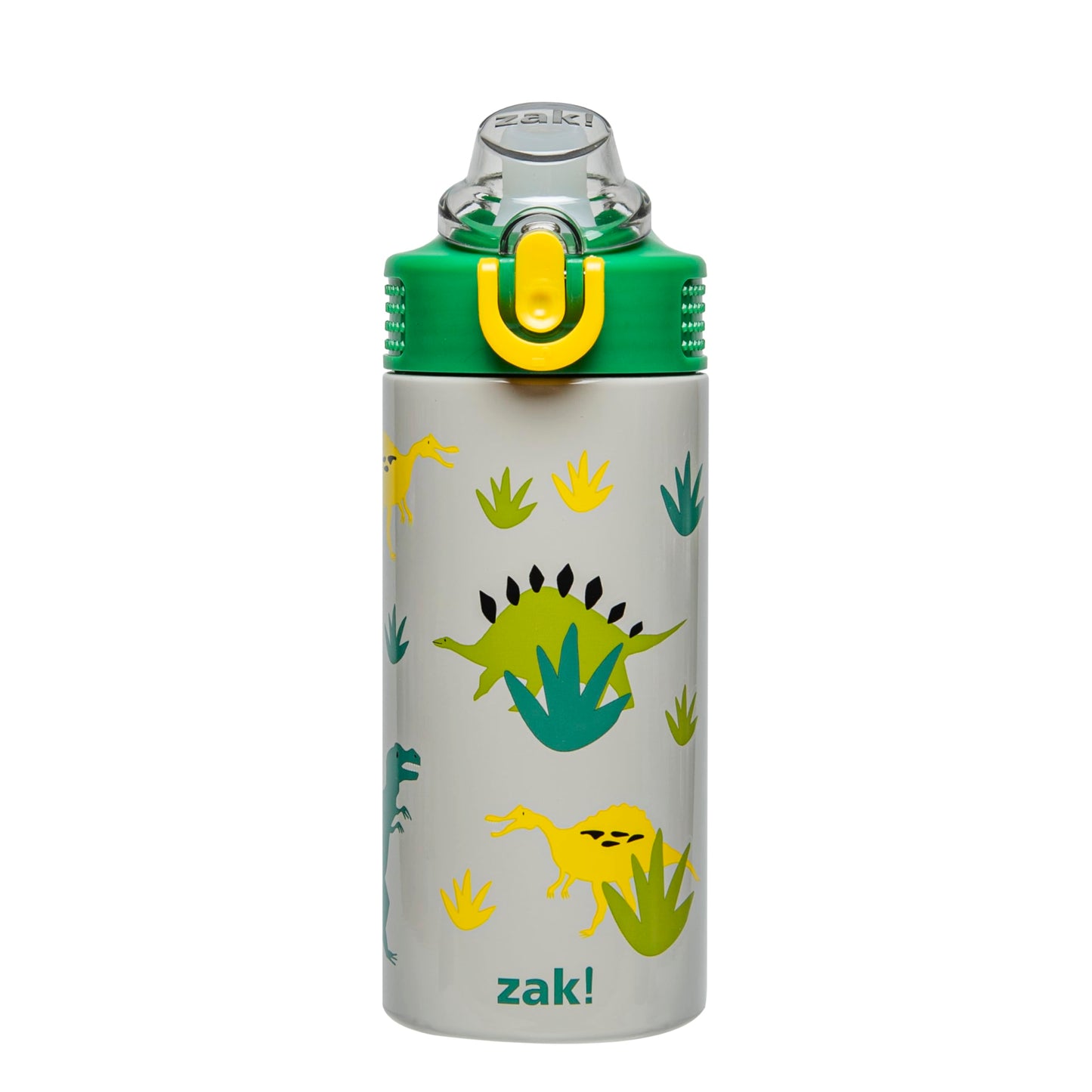 Zak Designs Sage Kids Water Bottle For School, Travel or At Home, 14oz Stainless Steel Water Bottle With Straw, Handle, and Leak-Proof, Pop-Up Spout Cover (Dino)