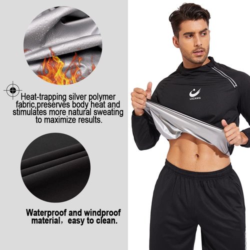LAZAWG Sauna Suit Men Sweat Shirt Long Sleeve Workout Jackets for Gym Exercise Fitness