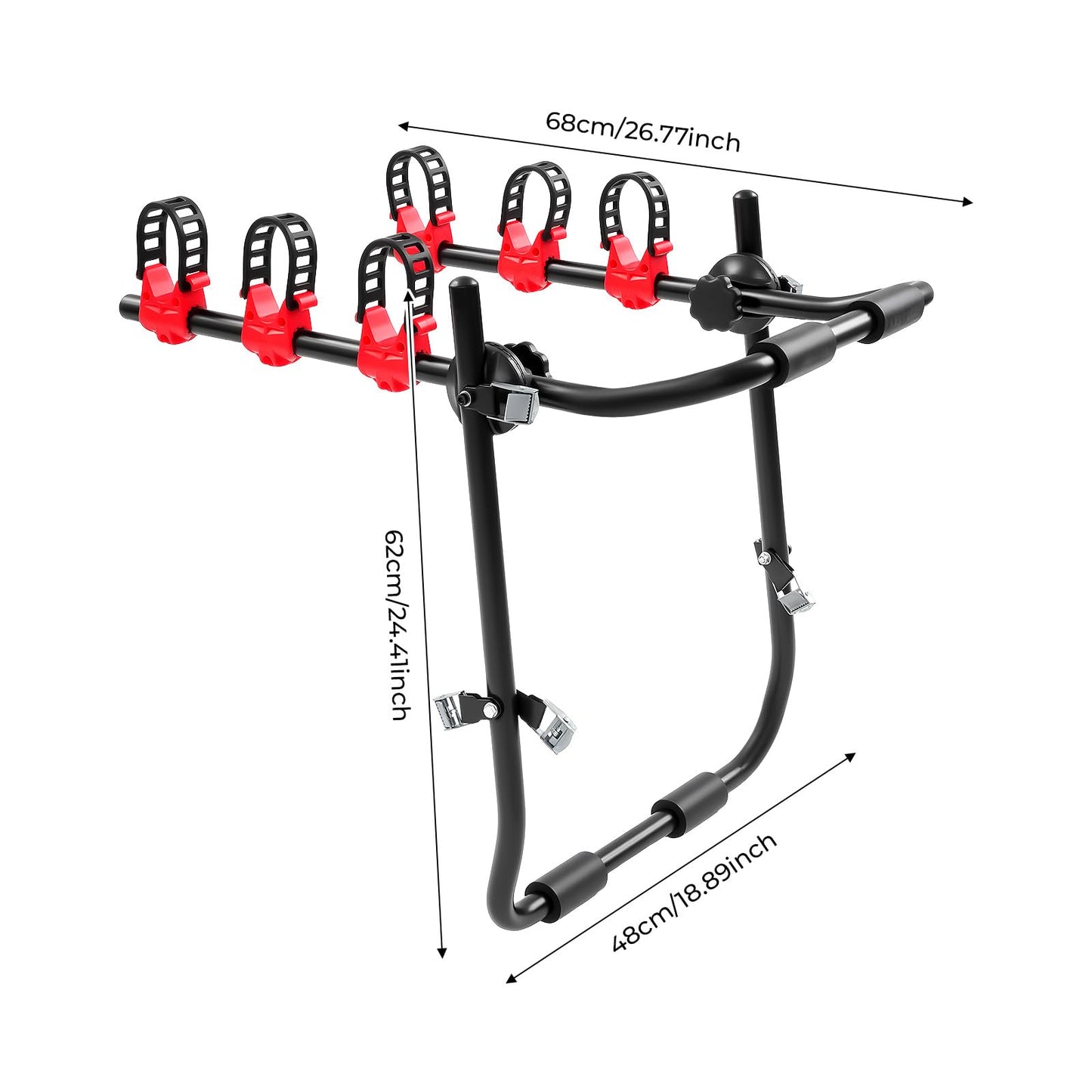 3-Bike Trunk Mount Rack for Cars, SUVs & Minivans – Heavy Duty 44.1 lbs Capacity Bike Carrier with Anti-Slip Slots & Soft Pads
