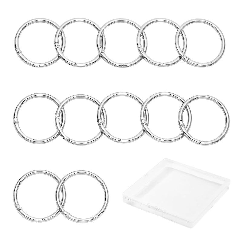 12Pcs Metal Spring Round Carabiner Clips Keyrings Snap Hook Buckle for Bags, Purses - Silver-1 1/2