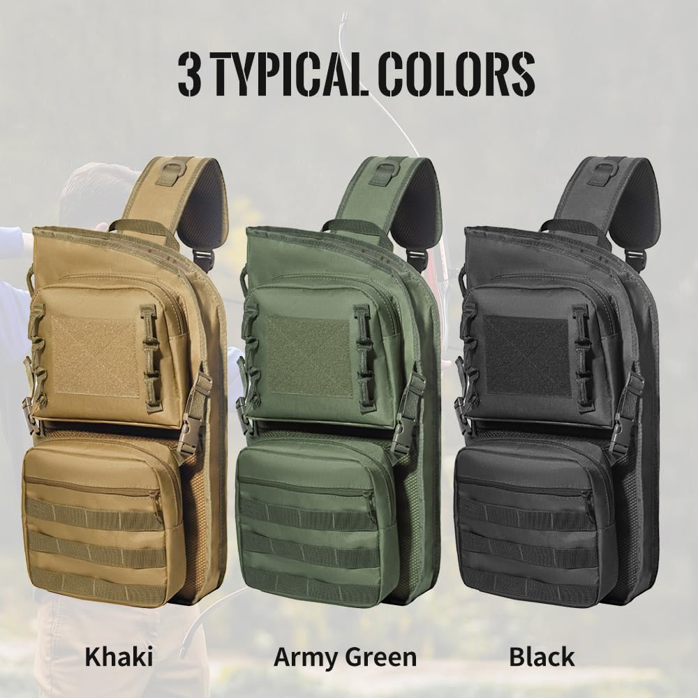 PSKOOK Lightweight Archery Back Arrow Quiver, Multifunctional MOLLE System with D-Ring Dual-Side Carry & Extendable Bottom, Adjustable for Compound & Recurve Bows, Ideal for Hunting & Target Practice