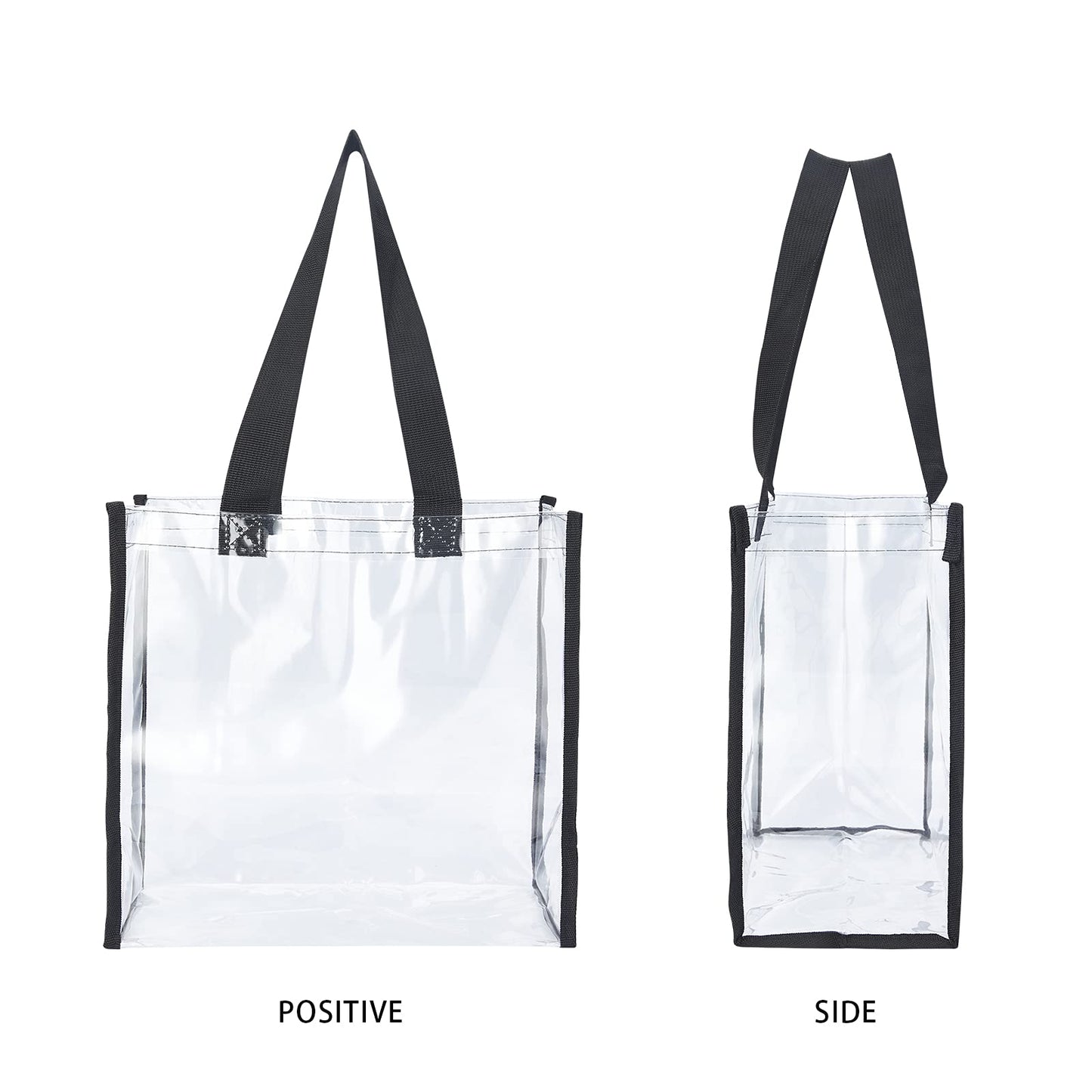 HAOGUAGUA 2-Pack Clear Tote Bag Stadium Approved 12x12x6, Transparent See Through Clear Tote Bag for Work, Sports Games, Concerts, Beach (Black)