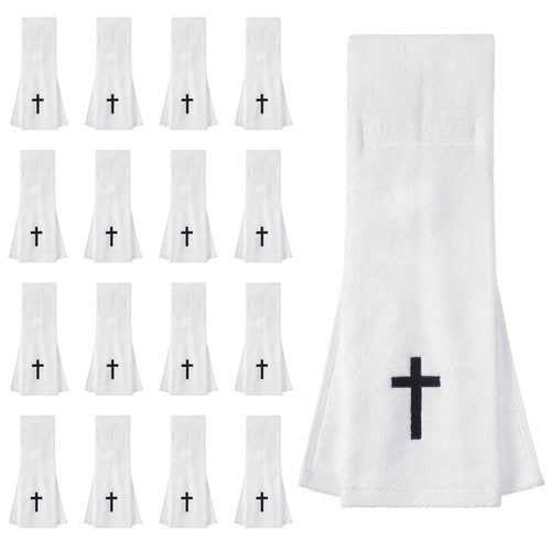 HunnmingRe 16 Pcs Christian Cross Football Towel Cotton Quarterback Pitching Qb Towel for Football Field with Hook and Loop Fastener for Men Sports Gym White Yoga Accessories