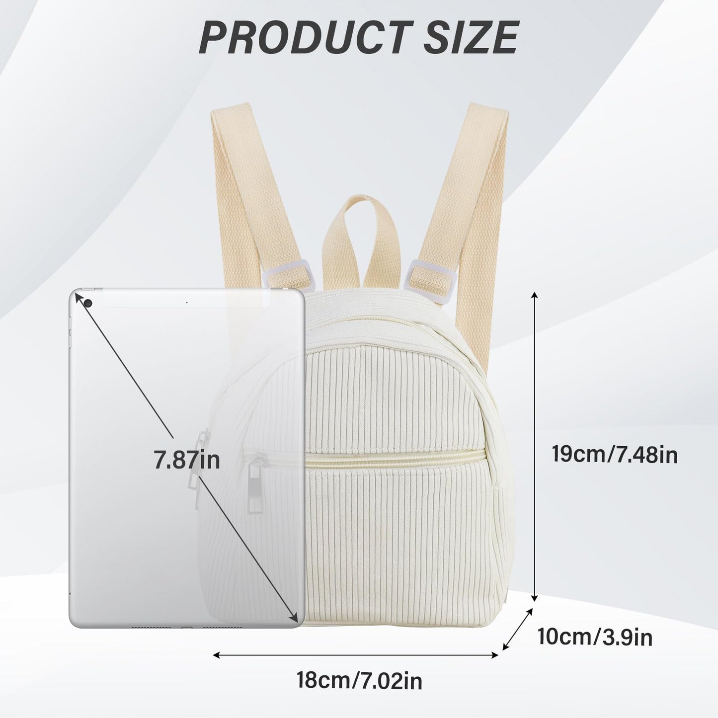 Energather Cute Mini Backpacks, Corduroy Tiny Backpack Small Backpack for Women and Girls, Portable Ladies Backpacks (white)