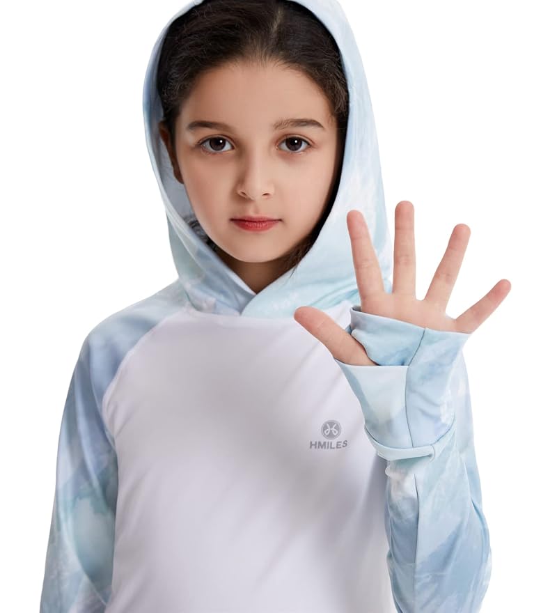 Girls UPF50+ Lightweight Hoodie Long Sleeve Tee with Thumb Holes White 11-12 Years
