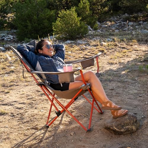 Kelty Deluxe Lounge Chair ? Folding Outdoor Camp Chair, Insulated Cupholders, Customized Recline, Steel Frame, Padded Roll Storage, 2024 (Deep Lake)