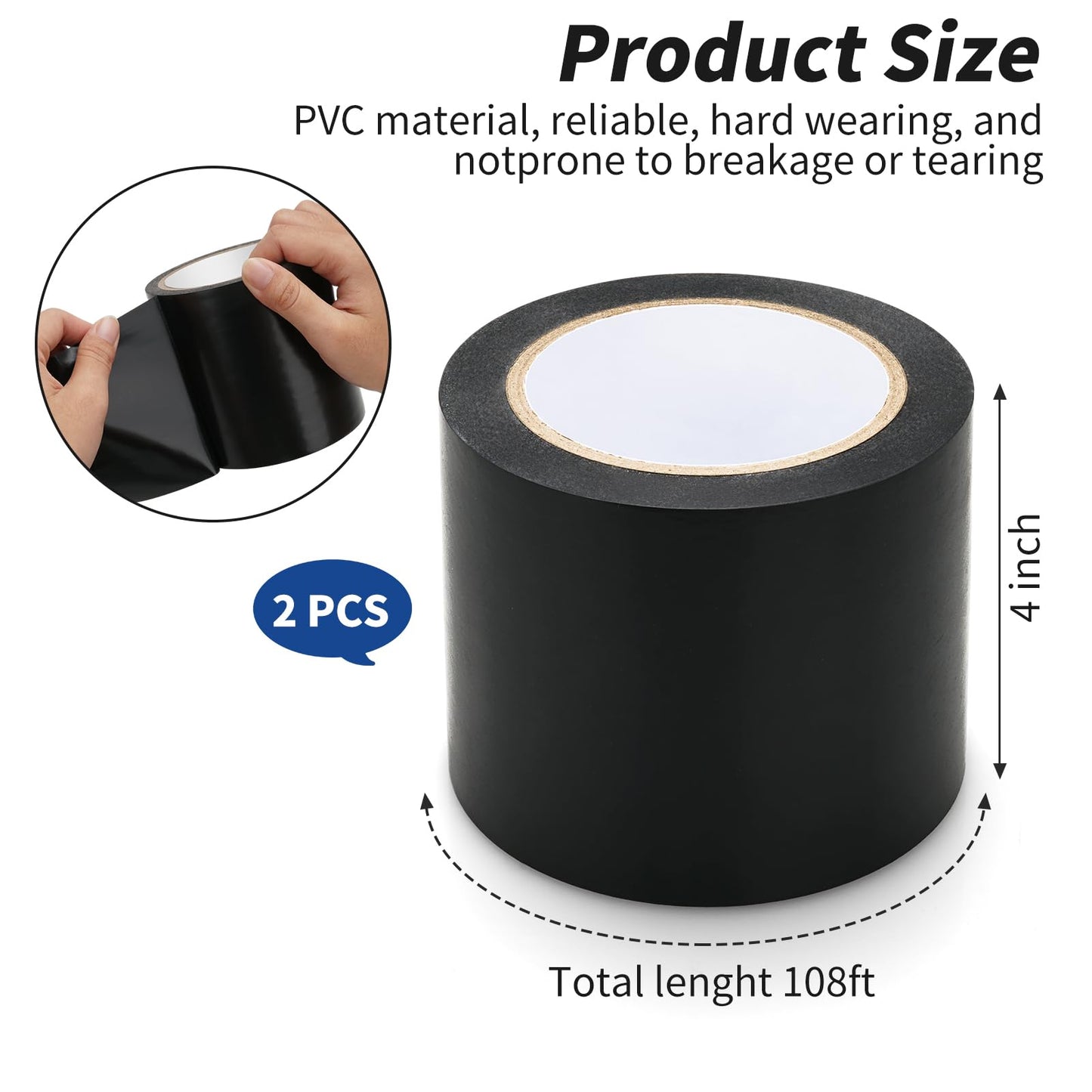 2 Rolls 4" x 108′ Wrestling Mat Tape Heavy Duty Gym Carpet Seam Tape, 7 Mil Strong Adhesive PVC Mat Tape for MMA, BJJ, Grappling, Wrestling and Exercise Mats, Black