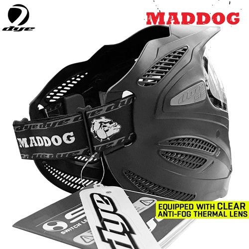 Maddog Dye SE Special Edition Paintball Mask Goggle System | Replaceable SLS Thermal Dual-Pane Anti Fog Lens | Adjustable Full-Face Safety Certified Protection - Black with Clear Lens