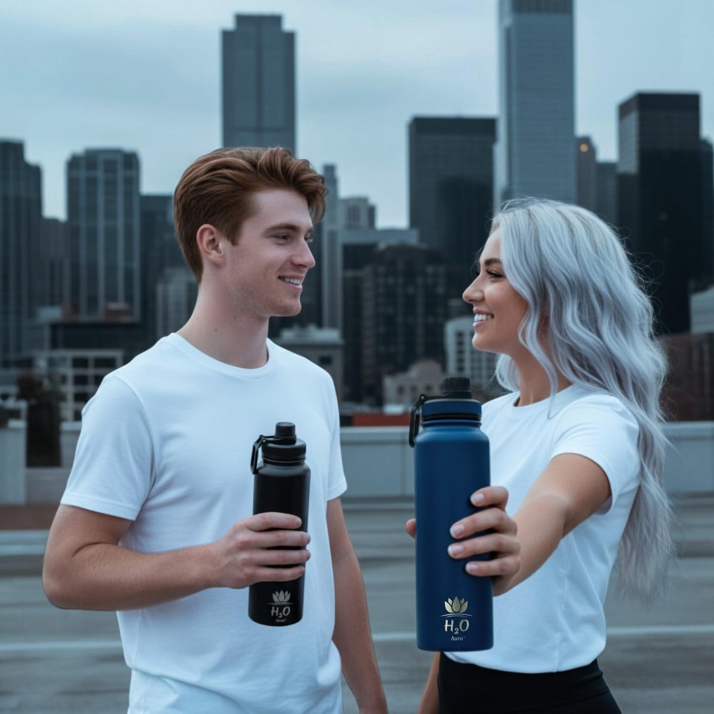 Premium 1 Liter Water Bottle (33.8 oz) with Carrying Case & Strap - Double Wall Vacuum Insulated Stainless Steel Water Bottle - Leakproof Lid, Wide Mouth, BPA-Free, Removable Strainer – Black